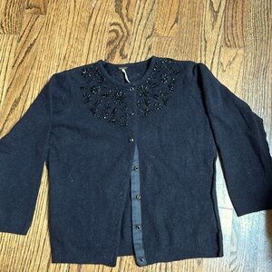 Vintage 90’s Free People vintage looking black with gorgeous beadwork sweater S